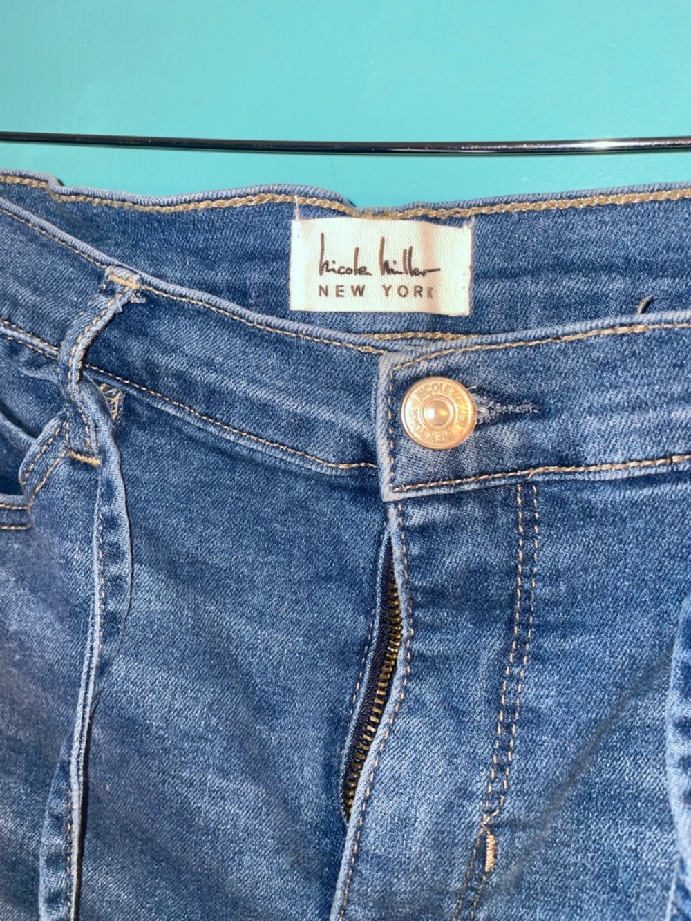 Nicole Miller Raw Hem High-Rise Denim Shorts - Blue - Picture 6 of 12